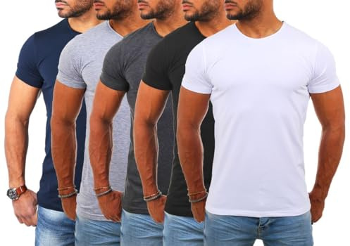 Young & Rich Herren Uni Basic T-Shirt mit Rundhals Ausschnitt einfarbig Stretch körperbetonte Dehnbare Passform 1701