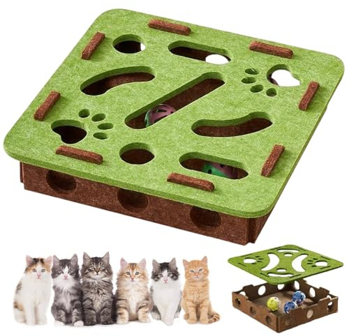 TELAOBAN Filz Labyrinth Katzenspielzeug, Filz-Labyrinth-Spielbox mit 3 Glöckchenbällen, Interaktive Krallenfeile Kratzbox, Interaktives Katzenspielzeug F-ilz, Indoor-Katzen Kätzchen Erwachsene
