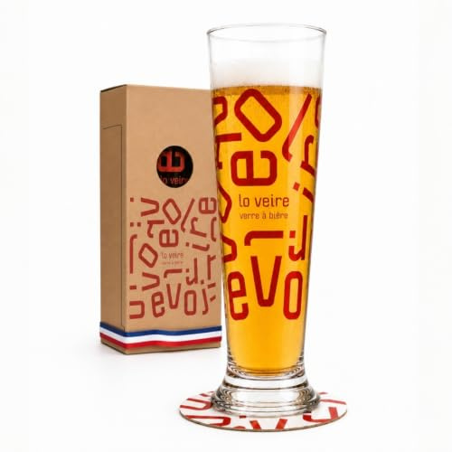 Lo Veire Coffret Cadeau Verre à Bière 39 cl Sérigraphié avec Sous-Bock | Fabriqué en France – Verre à bière sérigraphié 39 cl avec sous-bock assorti, coffret prêt à offrir pour amateur de bière