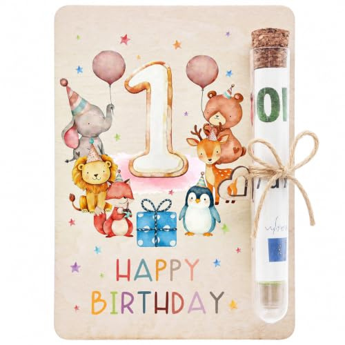 1. Geburtstag Junge Mädchen,1.Happy Birthday Geldgeschenk Verpackung Holz | Geschenke zum 1 Geburtstag Mädchen, Geschenke 1Geburtstag mit Reagenzglas, Geldgeschenke Geburtstag1 Jahr