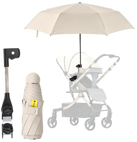 Universal Sonnenschirm UV 50+ für Kinderwagen & Buggy, 95 cm Durchmesser | flexibler Sonnenschutz Regenschirm für Kinderwagen, 360° verstellbare Universalhalterung für Buggy & Kinderwagen, beige