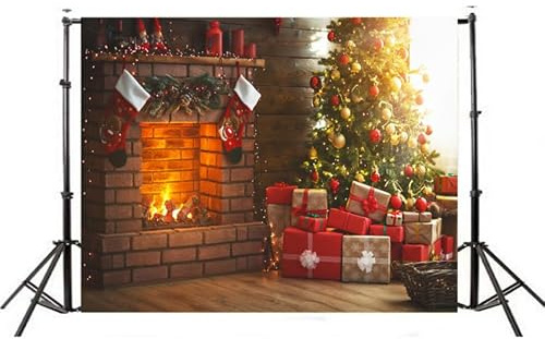 SWOOMEY Fondo Fotográfico Navideño de Chimenea 90x150cm Tela Pictórica, Alta Resolución y Fácil Almacenamiento para Fiestas Temáticas y Videos