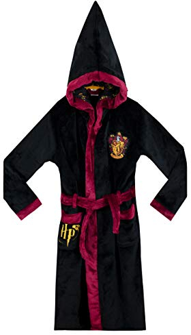 Harry Potter Robe de Chambre | Gryffindor Peignoir Polaire | Peignoirs Hogwarts pour Enfants - Noir - 6-7 Ans