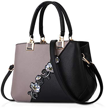 NICOLE & DORIS Sacs à Main pour Femmes Sacs à bandoulière à la Mode Motif de Fleurs Sac d'épaule épissage Couleur Gris