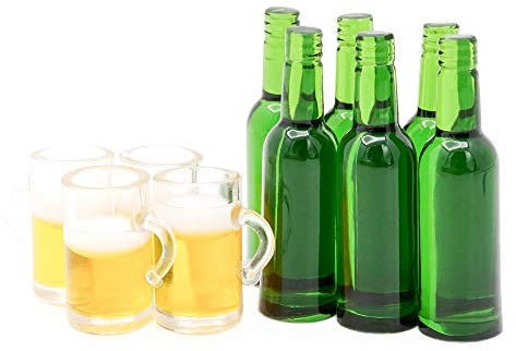 Odoria 1/8 Miniatur Bierflaschen 6 Stück und Bierkrug 4 Stück Puppenhaus Zubehör