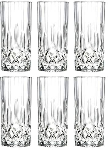 Highball - Glass - Set of 6 - Hiball Glasses - Lead Free Crystal - Beautiful Designed - Drinking Tumblers - for Water, Juice, Wine, Beer and Cocktails - 13 oz. - by Barski - Made in Europe