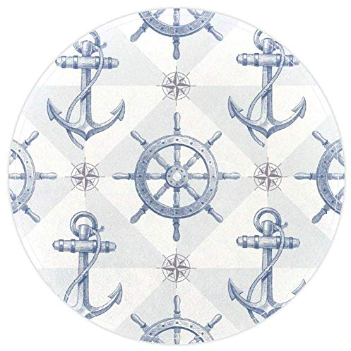 EZIOLY Badvorleger mit maritimem Anker, rutschfest, waschbar, rund, für Wohnzimmer, Schlafzimmer, Küche, Baby-Spielzimmer, 40 x 40 cm