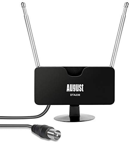 Antena TV Interior TDT Portatil Digital HD Potente – August DTA230 – DVB-T2 UHF Alta Ganancia Telescopica Autocaravana Cable 2m