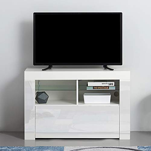 Meuble TV en MDF avec 5 Compartiments de Stockage sur Salle de Séjour, Salon et Chambre à Coucher etc, Taile: 100 x 35 x 65 cm, Poids: 26 kg (Blanc)