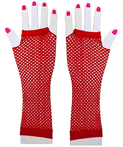 MoreChioce Damen Netz Handschuhe,Frauen Lange Fingerlose Netzhandschuhe Handstulpen für Party Fasching und Show Kostüme,Rot