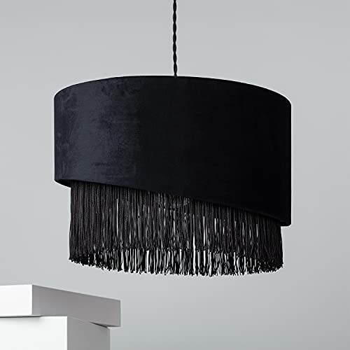 LEDKIA LIGHTING - Pendelleuchte Jurmi | Modernes Design | Verstellbares Hängekabel | E27 Fassung | Geeignet für Wohnzimmer, Schlafzimmer, Küche, Restaurant | Ø400 mm, Schwarz, Samt