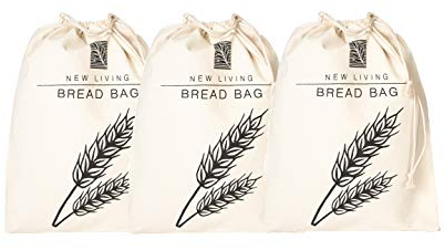 Premium 3er Pack Brotbeutel | 29 x 39 cm | Öko-Leinen-Baumwolle | kein Kunststoff | New Living | Lebensmittelaufbewahrungsbeutel
