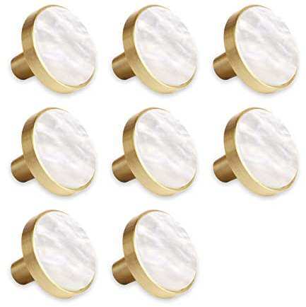 SUBMARINE 8 Stück Kommodenknöpfe, Messing, Schrankknöpfe, dekorative Schubladenknöpfe, Möbelknöpfe, Kleiderhaken, moderne Knöpfe, Türgriffe, Möbelgriff für Schrank, Schublade, Küche, 27 mm Muschelopt
