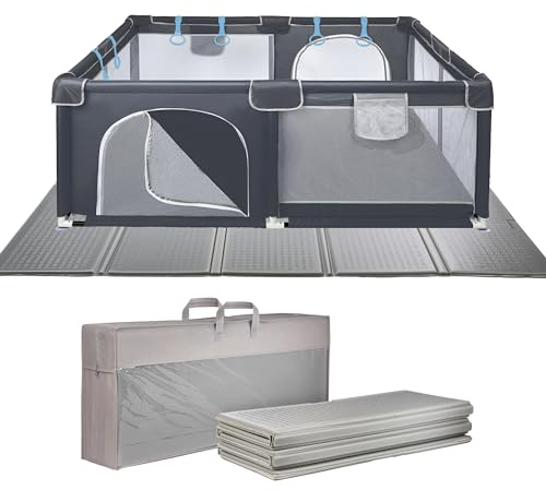 ONVAYA® Laufgitter mit faltbarer Spielmatte | Laufstall für Babys | 120 x 160 cm | Schutzgitter für Kinder | Rechteckiges Krabbelgitter | Absperrgitter | Babyzaun in Grau | sicher & schadstofffrei
