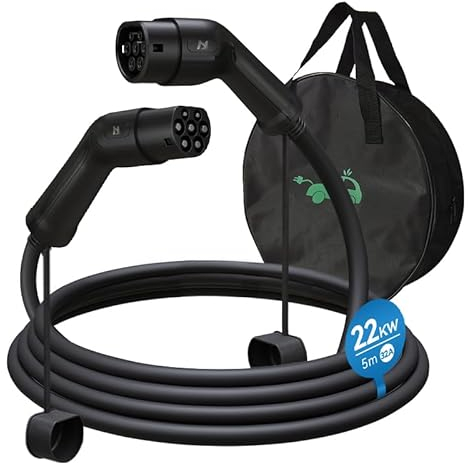 HiEVcar Tipo 2 Cable de Carga EV 22KW 32A Coche Eléctrico Cable Trifásico Tipo 2 a Tipo 2 EV Cargador Cable 3 Fases para Vehículos Eléctricos 5 M (Tipo 2 - Tipo 2-32 A - 22 KW)