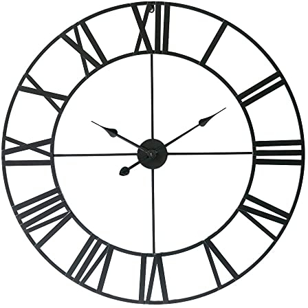 LW Collection Wanduhr Olivier Schwarz 80cm - Große Wanduhr mit römischen Ziffern - Moderne Industrielle Leises Wanduhr - Stille Uhr