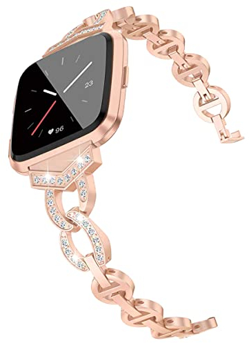 Aliwisdom bracelet de Montre Brillant 18mm 20mm 22mm pour montre connectée, Smartwatch Accessoires universelle Bracelets de rechange Métal Strass Brillant de à libération Rapide (22 mm, Or Rose)