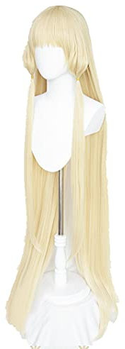 WHBHD Chobits Chii 51 Zoll 130cm Langmilch Goldene Blondine Gerade Cosplay Perücken Wärmebeständigkeit Haar Cosplay Perücken + Perücke Kappe