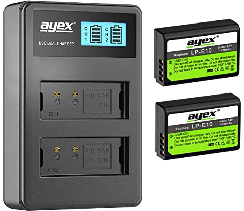 ayex Power Pack with 2 x ayex LP-E10 Batteries for Canon and 1 x ayex USB Dual Charger