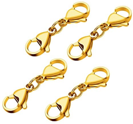 ASTER 4 Pieces Double Lobster Clasps Gold Mini Bracelet Clasps Replacement Lanyard Snap Hook,Metal Lobster Clasps Extender for DIY Jewelry Making Bracelet Crafts
