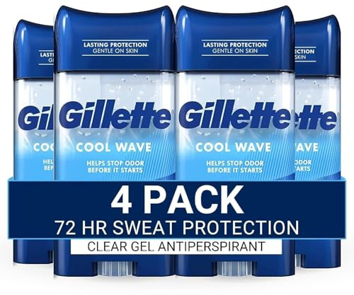 Gillette Antiperspirant and Deodorant for Men, 72hr Clinical Strength Sweat & Odor Protection, Long Lasting Freshness, Anti-White Mark Technology, Clear Gel, Cool Wave Scent, 3.8 oz (Pack of 4)