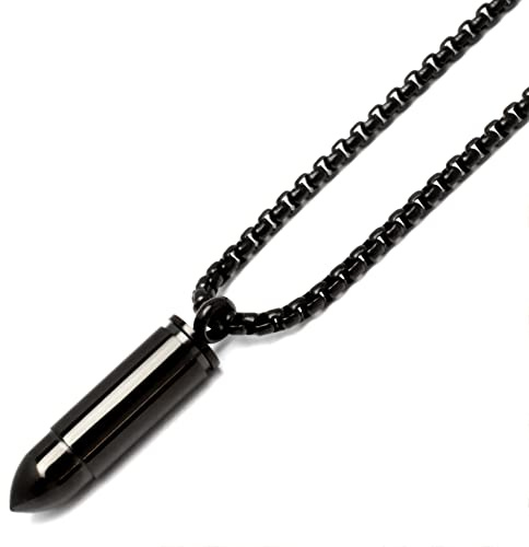 Schmuck-Checker Bullet-Anhänger aus Edelstahl in silber gold schwarz mit Geheimfach Notkapsel Munition Patrone Halskette Herren Geschenk