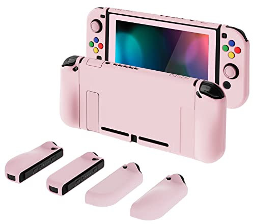 PlayVital AlterGrips Case für Nintendo Switch Konsole Joy Con, Hülle Zubehör Schutzhülle Tasche, Ergonomische Grip Joycon Cover mit Schutzfolie&Joystick Kappen-Rosa