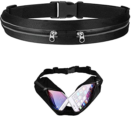 SHOKAN Running Belt Mobile Phone Holder Bum Bag, Women Men Waist Pack with Adjustable Strap and 2 Independent Large Pockets, Water Resistant Waist Runner Pouch for Workout Walking Jogging Sport