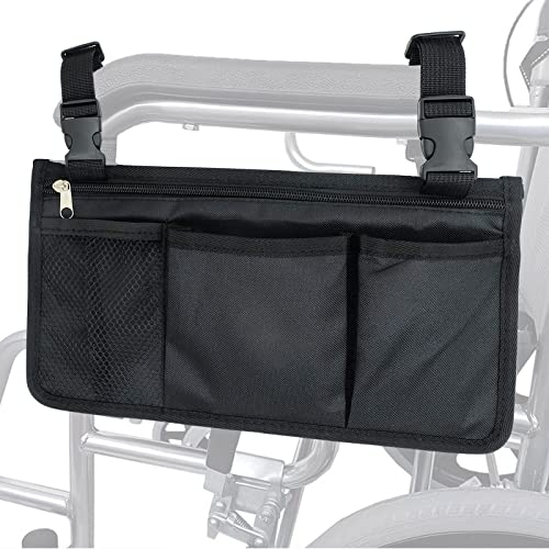 Rollstuhl Aufbewahrungstasche, Vliesstoff Rollstuhl Tasche, Doppelseitige Lagerung, mit Wasserflaschentasche, für Rollstühle, Kinderwagen, MobilitäTsroller, Rollator (Schwarz)