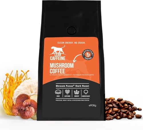 Lean Caffeine Café Aux Champignons Mushroom Coffee 908g with Lion's Mane | Avec Lion's Mane, Reishi et Cordyceps, torréfaction foncée, testé sans mycotoxines pour une énergie propre