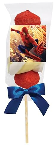 Spiedini di Marshmallow con tag personalizzabili personaggio a scelta kit fai da te per caramellata regalini fine festa compleanno party gadget cotillon (Spiderman)