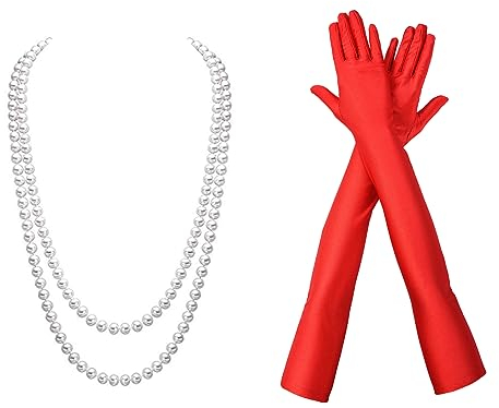 VIKSAUN 3 Pieces 20er Jahre Accessoires, Gatsby Accessoires Lange Handschuhe Damen, Satin Handschuhe, Charleston Handschuhe, Audrey Hepburn Accessoires, 20er Jahre Damen Charleston Kostüm (3 Pieces)