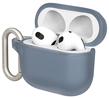 RHINOSHIELD AirPods Case mit Karabiner kompatibel mit Apple [Airpods 3] | Fallschutz in Militärqualität, Kratzfest, kabelloses Aufladen - [Silbergrau, Standard Set]