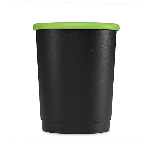 achilles Kaffeebecher mit Deckel, Kunststoffbecher, Mehrwegbecher, Trinkbecher, LFGB geprüft, spülmaschinenfest, stapelbar, 330 ml, Becher schwarz, Deckel grün, 100 Stk.