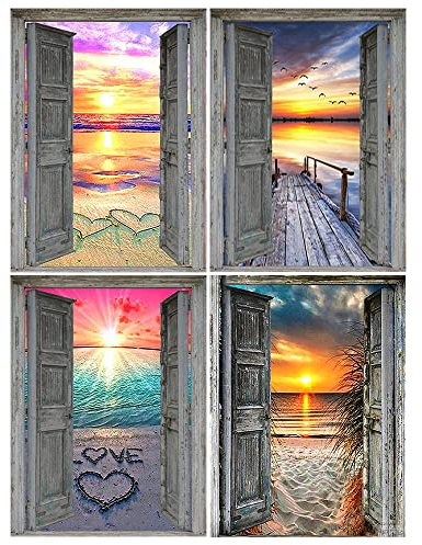 DCIDBEI 30x40CM 5D 4 Set Diamant malerei Meer vor dem Fenster || handgefertigte Mosaik Kunsthandwerk Geschenke Valentinstag || Hochzeit Home Decor || Diamond Painting Landschaft Liebe zum Strand