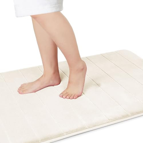 Yimobra Badematte rutschfest, 60 x 90 cm, Super Wasseraufnahme, Dick, Maschinenwaschbar, Leicht zu Trocknen Badezimmerteppich – Creme