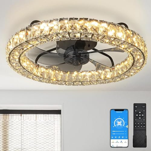 HSC Ceiling Fan with Light - Modern Bladeless Ceiling Fan with Remote Control - Smart LED Dimmable Lighting Indoor Low Profile Ceiling Fan Flush Mount