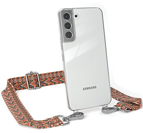 EAZY CASE Handykette - Verstellbares Taschenband kompatibel mit Galaxy S22 Plus 5G, Schulterriemen, Handykordel mit Silikon Hülle, Umhängetasche, Orange Grün Silber