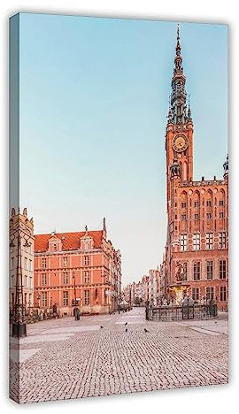 Stadtbild Danzig-Farbposter Leinwand Poster Wandkunst Dekor Druck Bild Gemälde für Wohnzimmer Schlafzimmer Dekoration Rahmen Stil 30 x 45 cm