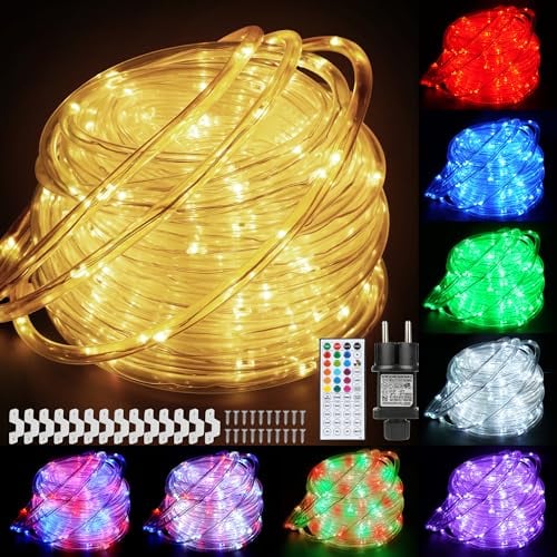 StarryEver 15M LED Schlauch Lichterkette Außen Strom, 150er LED Lichtschlauch Außen IP68, 16 Farben Lichterkette Innen, Patio Lichterschlauch Lichterketten mit Fernbedienung für Garten Balkon Zimmer
