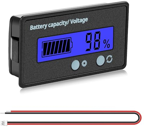 VooGenzek Batteriekapazitäts Voltmeter Monitor, Universelle Blei-Säure-Lithium Batterie-Status-Anzeige Tester Voltmeter Monitor, LCD-Display, DC 12V 24V 36V 48V 60V 72V Batteriemessgerät (Blau Licht)
