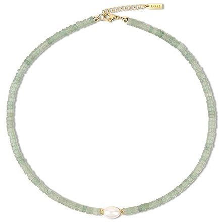 COAI Damen Choker Halskette aus Natürlicher Weißen Süßwasserperle Grünem Aventurin Geschenkideen für Frauen Perlenkette für Damen