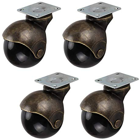 4 Stück Kugelrollen, 2 Zoll 50 mm Nylon-Lenkrolle, antike Ersatz-Möbelrollen, 360-Grad-Schwenkräder, for Sofa, Tisch, Stühle, Vintage-Bronze-Farbe (Bremse + Universalbremse). (Color : Universal)