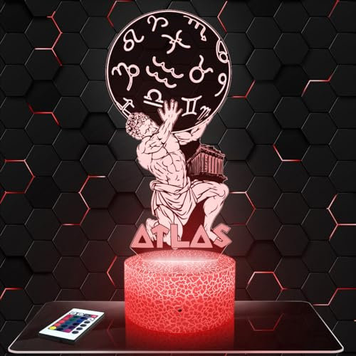 Lampephoto.fr - Atlas Mythologie Gott 3D Lampe, Touch Nachtlicht, Griechisch Antik, 3D Led Illusion Geschenkidee Weihnachten Geburtstag Junge und Mädchen, Dekoration Kinder und Erwachsenenzimmer