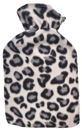iPEAK Hot Water Bottle with Soft Fleece Cover 2L Hot Water Bag for Hot and Cold Compress Neck and Shoulder Pain Relief Hand Feet Warm (Grey Leopard)