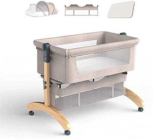 QUNINE Nachtbett-Babybett, abnehmbare Nachtbettbetten, zusammenklappbar, tragbar, Neugeborenen-Shaker, hölzerne Kleinkinderbetten, schräge Anti-Spuck-Milchpuppenbetten, Gelb Happy (Gelb)