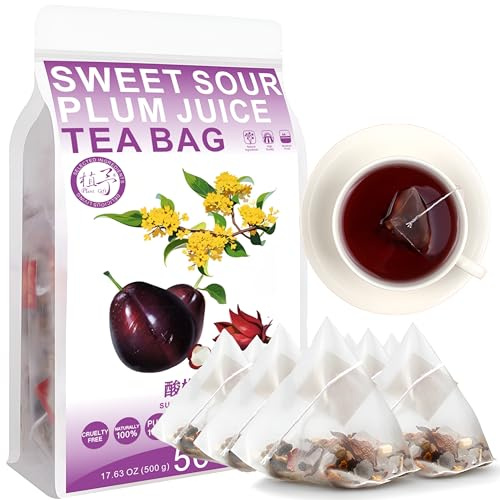100% Natural Sweet Sour Plum Juice Tea Bag, 500g/17.6oz (10g*50bags) fleur de laurier, fleur de Roselle, aubépine, réglisse, mûrier, écorce d'orange, tisane naturelle à la menthe, tisane combinée 酸梅汤