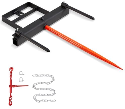 VEVOR Pique-botte de Foin Capacité de Charge 725 kg Fourche à Balles 3 Dents Fourches à Pointes Fixation Godet avec 2 Stabilisatrices 444 mm pour Tracteurs, Chargeuses Compactes, Agriculteurs, Champs