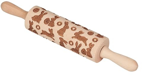 Tala Easter Patterned Wooden Revolving Rolling Pin, FSC Beechwood with Embossed Spring Style Patterns