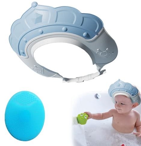 Juego de 2 Gorros de Champú Para Niños, Gorro de Ducha Bebé, Justable Visera Baño Niños, Protege Los ojos y las orejas para Niños, Gorra Ducha Bebé Impermeable, Azul
